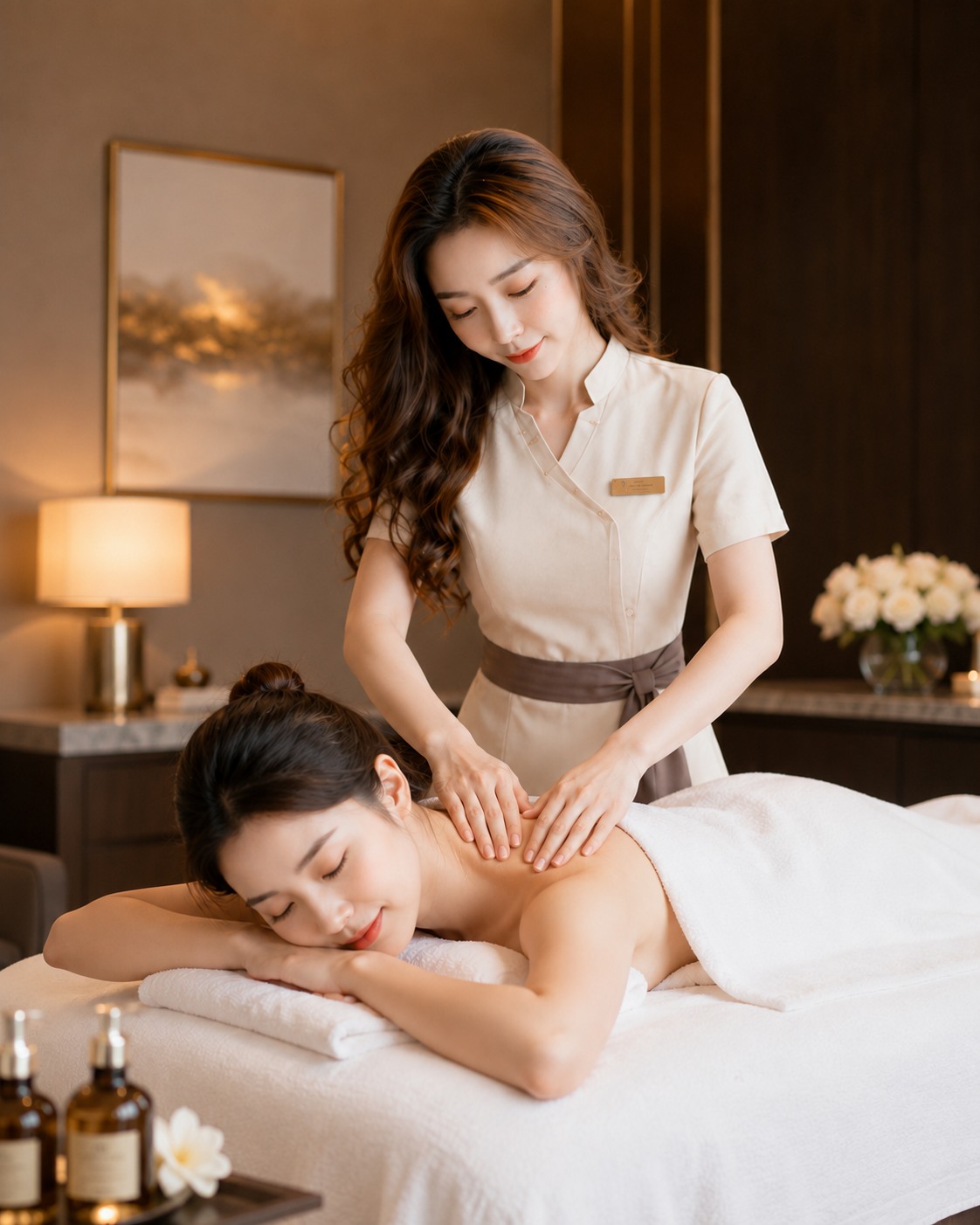 Wellness professional ready to welcome a massage guest